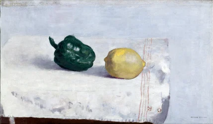 Pfeffer und Zitrone auf einem weißen Tischtuch, 1901